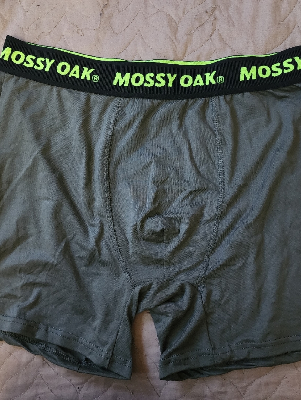 Mossy Oak Men’s Olive Green Athletic Boxer Brief with Neon Logo Waistband
